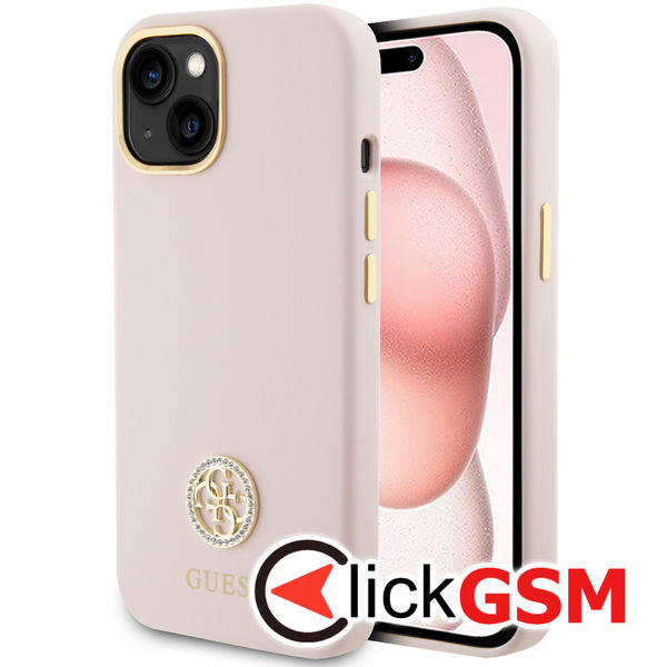 Guess - Silicone Logo Strass 4G (GUHCP15SM4DGPP) - iPhone 15 - Light Pink