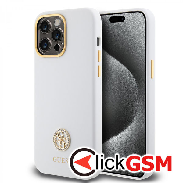 Guess - Silicone Logo Strass 4G (GUHCP15XM4DGPH) - iPhone 15 Pro Max - White