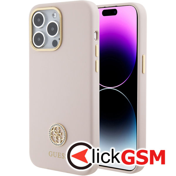 Guess - Silicone Logo Strass 4G (GUHCP15XM4DGPP) - iPhone 15 Pro Max - Light Pink