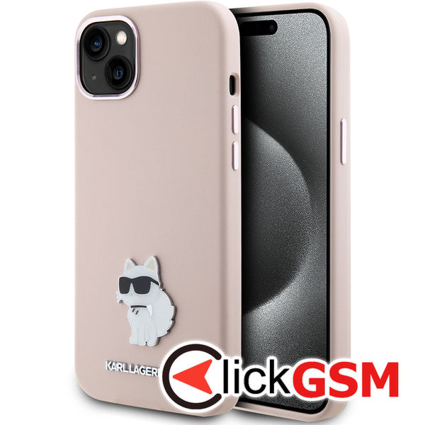 Karl Lagerfeld - Silicone (KLHCP15SSMHCNPP) - iPhone 15 - Pink Choupette Metal Pin