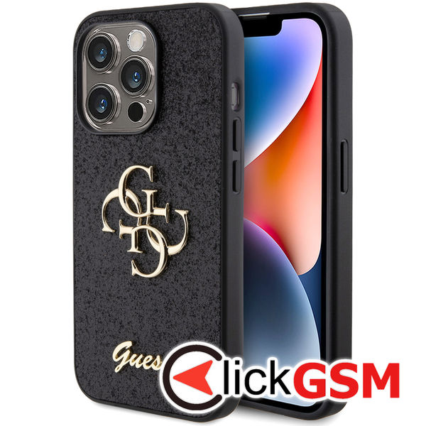 Guess - Glitter Script Big 4G (GUHCP15LHG4SGK) - iPhone 15 Pro - Black