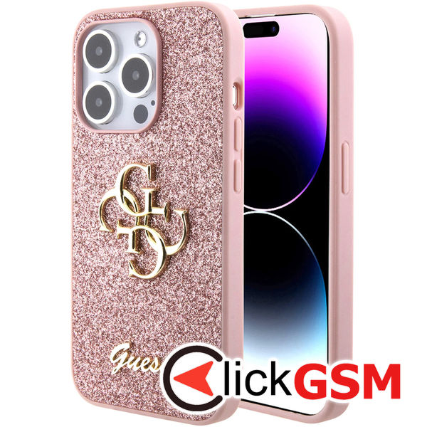 Guess - Glitter Script Big 4G (GUHCP15LHG4SGP) - iPhone 15 Pro - Pink