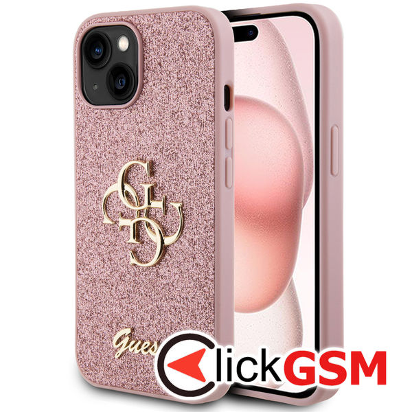Guess - Glitter Script Big 4G (GUHCP15MHG4SGP) - iPhone 15 Plus - Pink