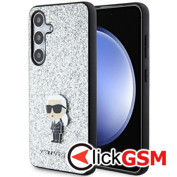 Karl Lagerfeld - Hardcase Glitter Fixed (KLHCS24MGCNPSG) - Samsung Galaxy S24 Plus - Silver Ikonik Logo