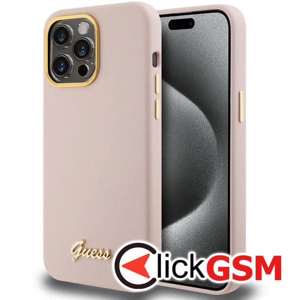 Guess - Silicone Script Metal Logo & Frame (GUHCP15XSMBSLP) - iPhone 15 Pro Max - Light Pink