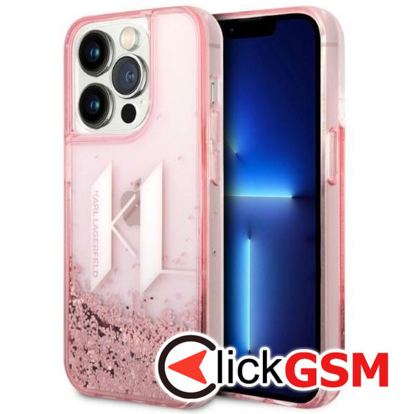 Karl Lagerfeld - Hardcase Glitter (KLHCP14LLBKLCP) - iPhone 14 Pro - Pink Liquid Big KL