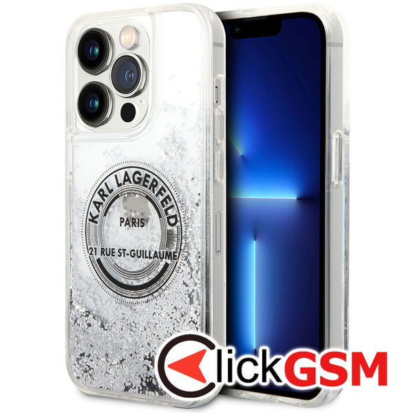 Karl Lagerfeld - Hardcase Liquid Glitter (KLHCP14LLCRSGRS) - iPhone 14 Pro - Silver RSG