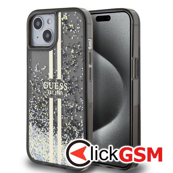 Guess - Liquid Glitter Gold Stripes (GUHCP15SLFCSEGK) - iPhone 15 - Black