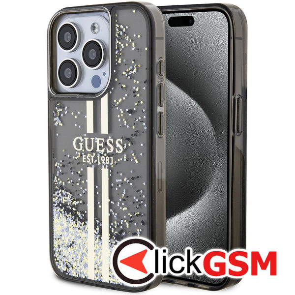 Guess - Liquid Glitter Gold Stripes (GUHCP15XLFCSEGK) - iPhone 15 Pro Max - Black