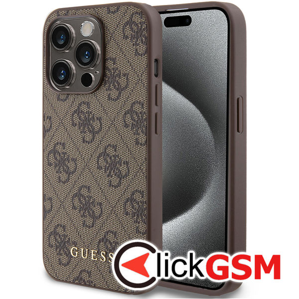 Guess - Hardcase 4G Metal Gold Logo (GUHCP15LG4GFBR) - iPhone 15 Pro - Brown
