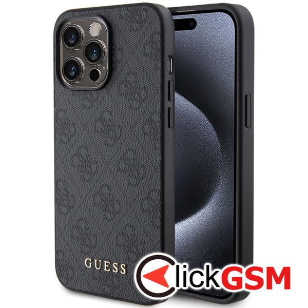 Guess - Hardcase 4G Metal Gold Logo (GUHCP15LG4GFGR) - iPhone 15 Pro - Grey