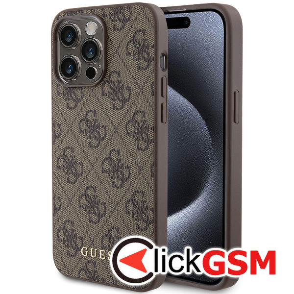 Guess - Hardcase 4G Metal Gold Logo (GUHCP15XG4GFBR) - iPhone 15 Pro Max - Brown