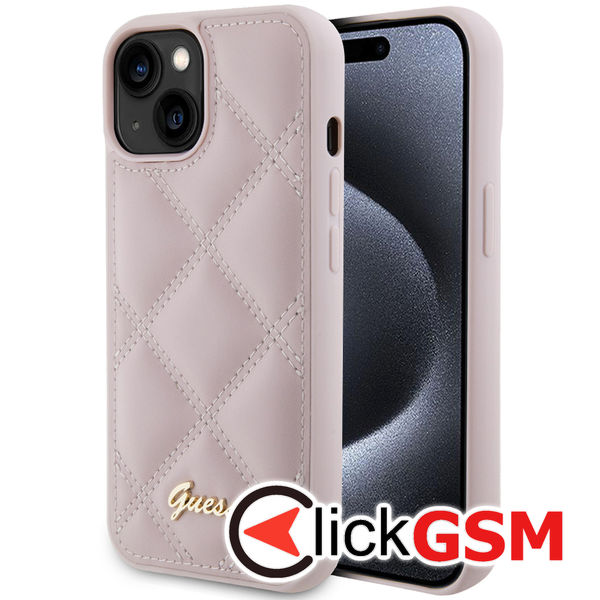 Guess - Quilted Metal Logo (GUHCP15SPSQSQSP) - iPhone 15 - Pink