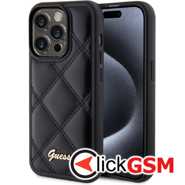 Guess - Quilted Metal Logo (GUHCP15LPSQSQSK) - iPhone 15 Pro - Black