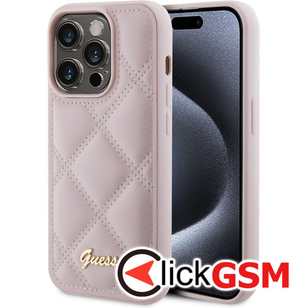 Guess - Quilted Metal Logo (GUHCP15LPSQSQSP) - iPhone 15 Pro - Pink