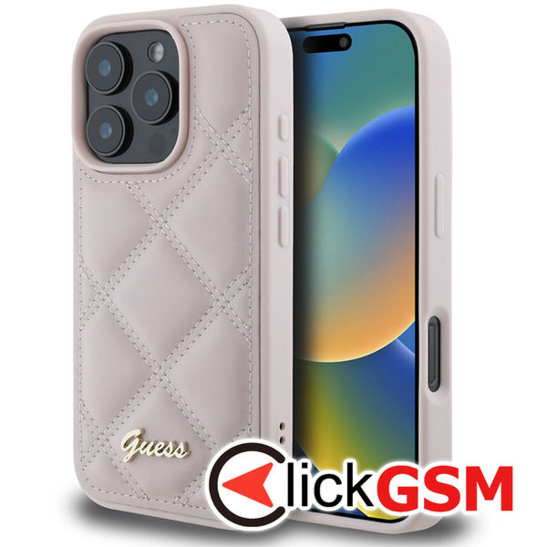 Guess - Quilted Metal Logo (GUHCP16LPSQSQSP) - iPhone 16 Pro - Pink