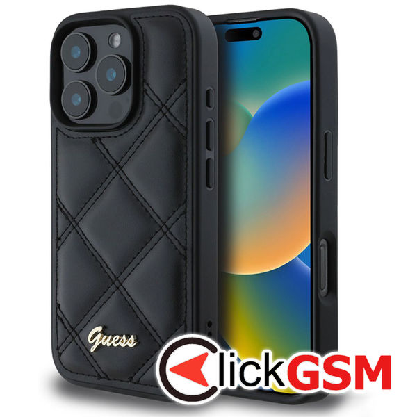 Guess - Quilted Metal Logo (GUHCP16XPSQSQSK) - iPhone 16 Pro Max - Black