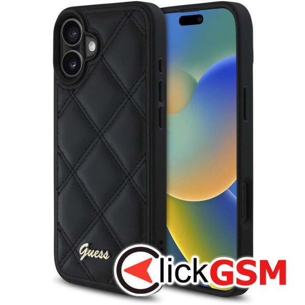 Guess - Quilted Metal Logo (GUHCP16MPSQSQSK) - iPhone 16 Plus - Black