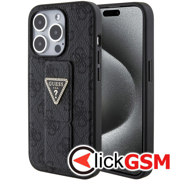 Guess - Grip Stand 4G Triangle Strass (GUHCP15LPGS4TDK) - iPhone 15 Pro - Black