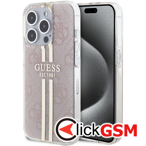 Guess - Hardcase IML 4G Gold Stripe (GUHCP15LH4PSEGP) - iPhone 15 Pro - Pink