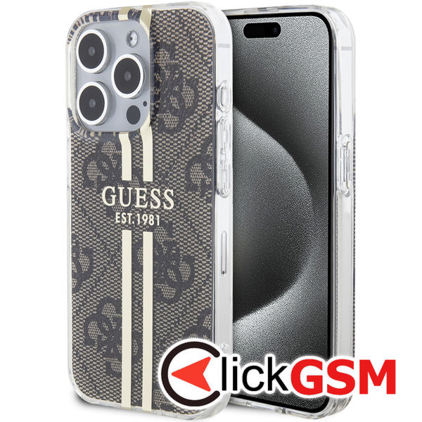 Guess - Hardcase IML 4G Gold Stripe (GUHCP15LH4PSEGW) - iPhone 15 Pro - Brown