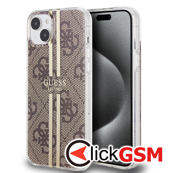 Guess - Hardcase IML 4G Gold Stripe (GUHCP15MH4PSEGW) - iPhone 15 Plus - Brown
