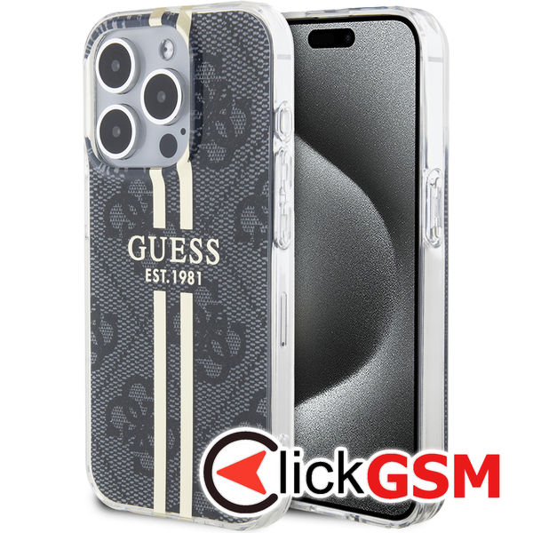 Guess - Hardcase IML 4G Gold Stripe - iPhone 15 Pro Max (GUHCP15XH4PSEGK) - Black
