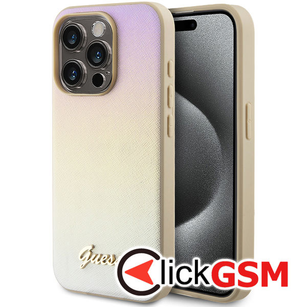 Guess - Saffiano Iridescent Script (GUHCP15XPSAIRSD) - iPhone 15 Pro Max - Gold