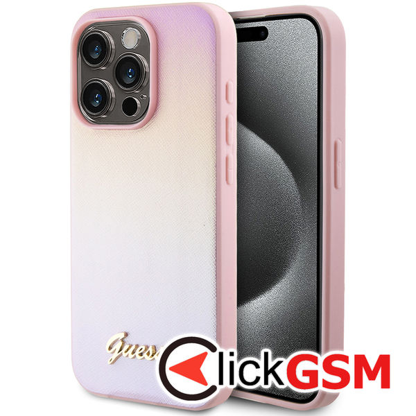 Guess - Saffiano Iridescent Script (GUHCP15XPSAIRSP) - iPhone 15 Pro Max - Pink