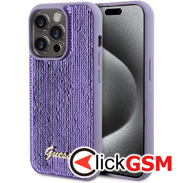 Guess - Sequin Script Metal (GUHCP15LPSFDGSU) - iPhone 15 Pro - Purple