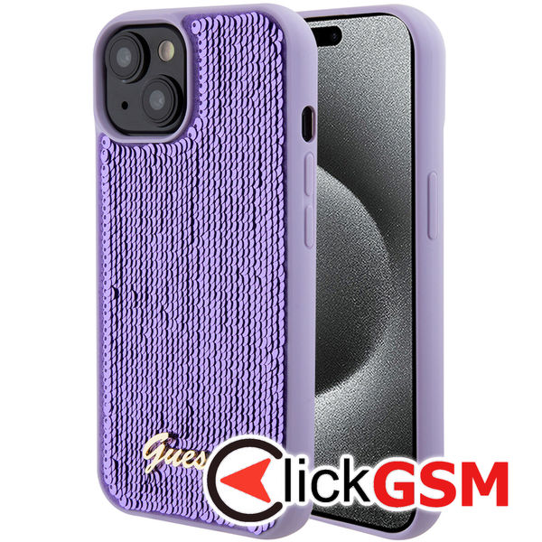 Guess - Sequin Script Metal (GUHCP15SPSFDGSU) - iPhone 15 - Purple