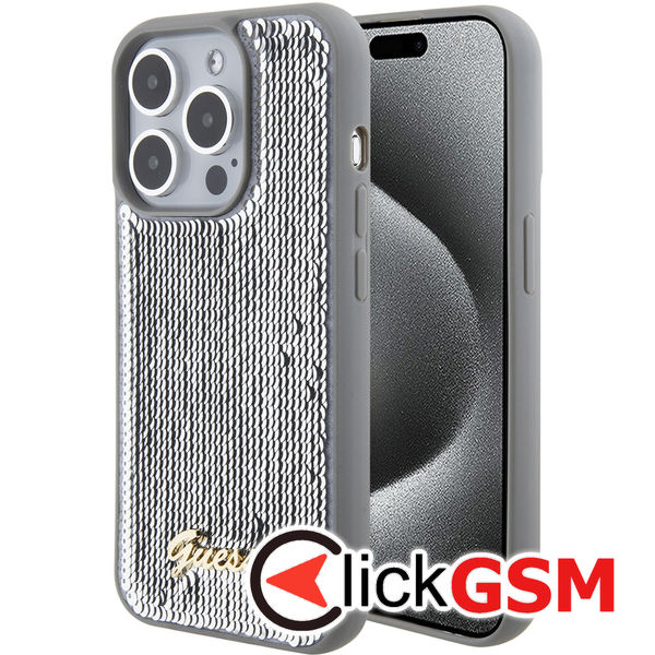 Guess - Sequin Script Metal (GUHCP15LPSFDGSS) - iPhone 15 Pro - Silver