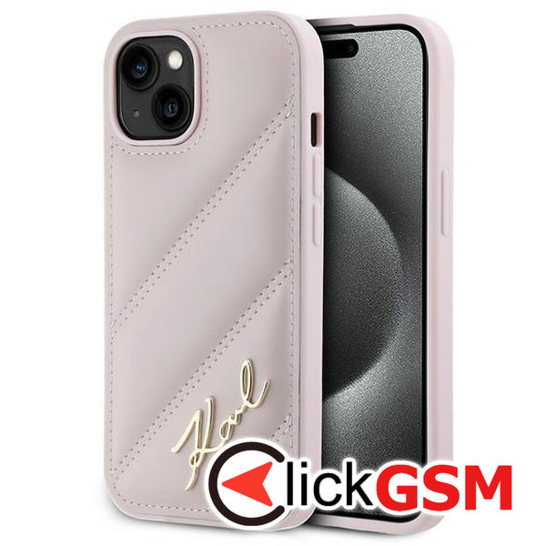 Karl Lagerfeld - Diagonal Quilted Script (KLHCP15SPQDSMGP) - iPhone 15 - Pink