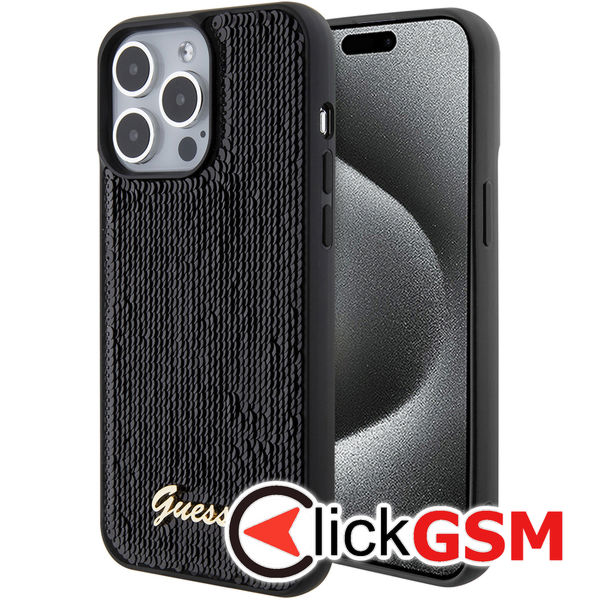 Guess - Sequin Script Metal (GUHCP15XPSFDGSK) - iPhone 15 Pro Max - Black