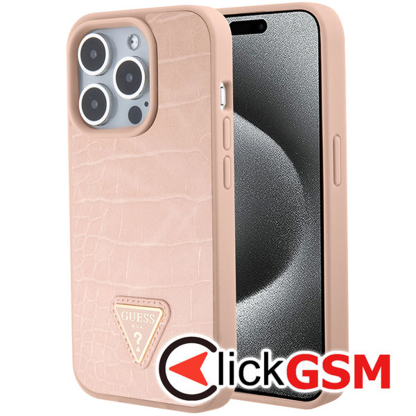Guess - Croco Triangle Metal Logo (GUHCP15XPCRTHCP) - iPhone 15 Pro Max - Pink