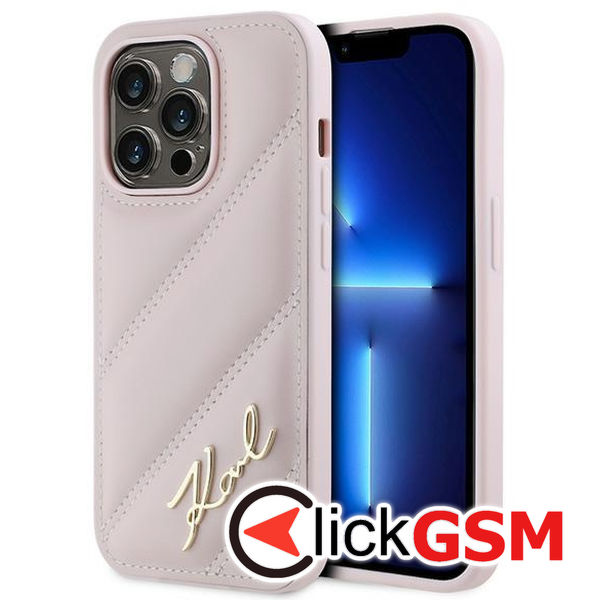 Karl Lagerfeld - Diagonal Quilted Script (KLHCP14XPQDSMGP) - iPhone 14 Pro Max - Pink