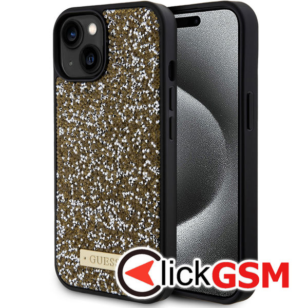 Guess - Rhinestone Metal Logo (GUHCP15SPFGSBSD) - iPhone 15 - Yellow