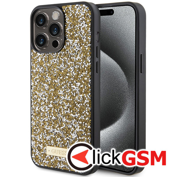 Guess - Rhinestone Metal Logo (GUHCP15XPFGSBSD) - iPhone 15 Pro Max - Yellow