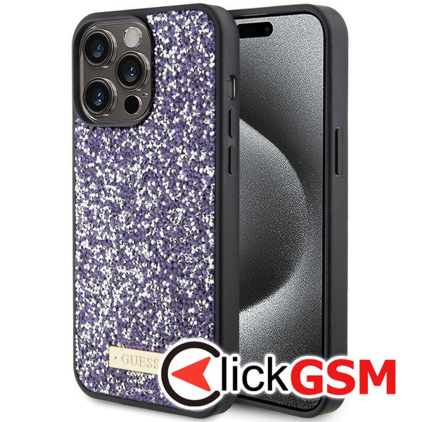 Guess - Rhinestone Metal Logo (GUHCP15LPFGSBSP) - iPhone 15 Pro - Purple
