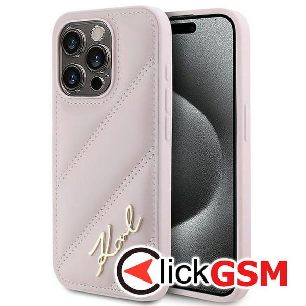 Karl Lagerfeld - Diagonal Quilted Script (KLHCP15LPQDSMGP) - iPhone 15 Pro - Pink