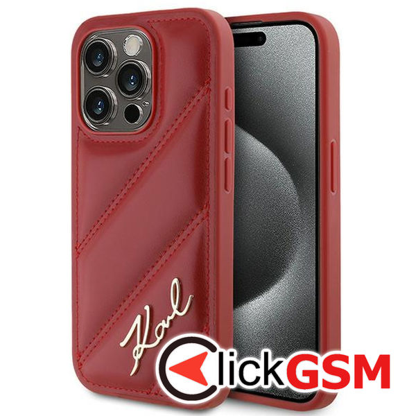Karl Lagerfeld - Diagonal Quilted Script (KLHCP15LPQDSMGR) - iPhone 15 Pro - Red