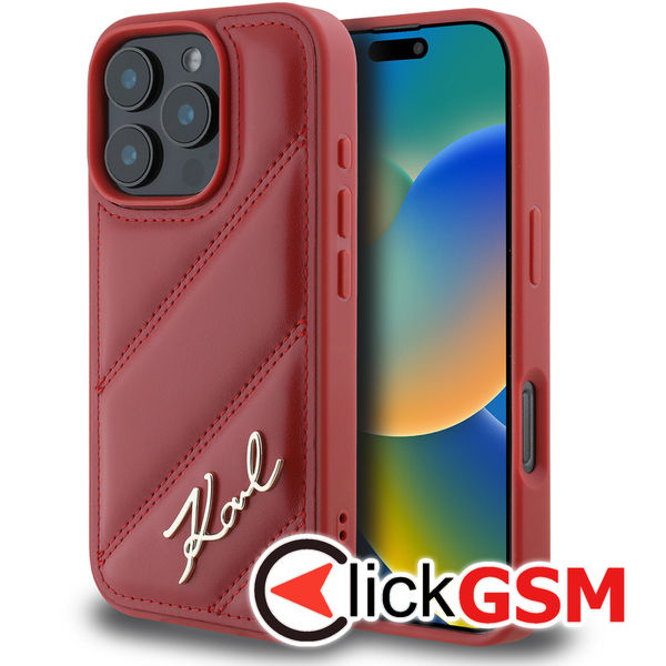 Karl Lagerfeld - Diagonal Quilted Script (KLHCP16LPQDSMGR) - iPhone 16 Pro - Red