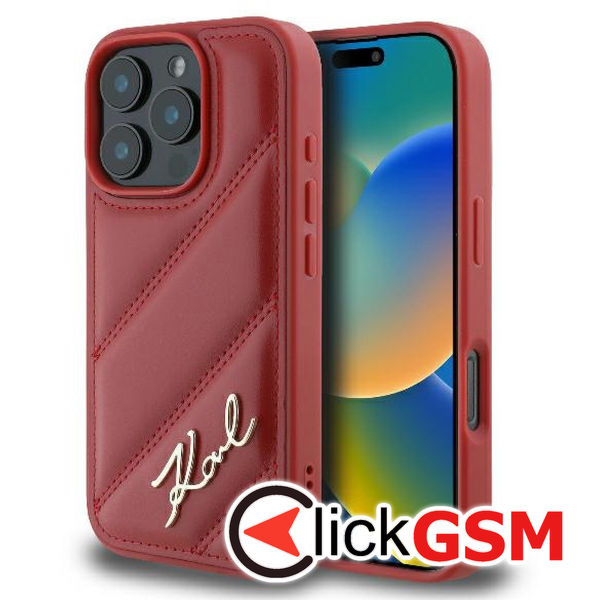 Karl Lagerfeld - Diagonal Quilted Script (KLHCP16XPQDSMGR) - iPhone 16 Pro Max - Red