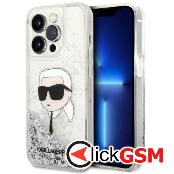 Karl Lagerfeld - Hardcase Glitter (KLHCP14LLNKHCH) - iPhone 14 Pro - Silver Karl Head