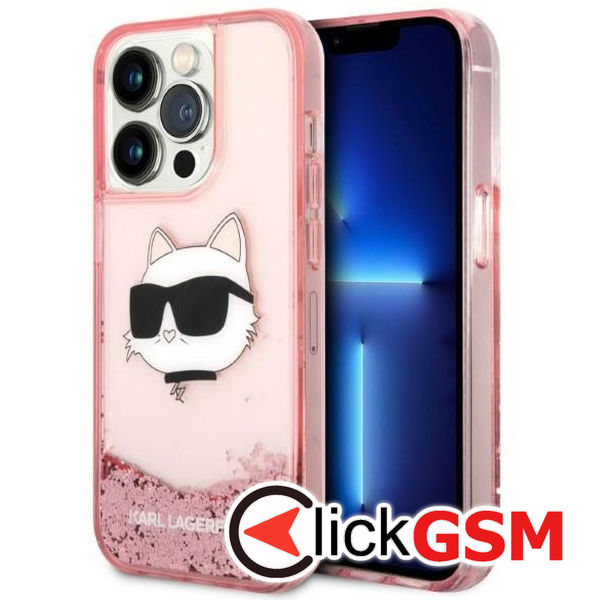 Karl Lagerfeld - Hardcase Glitter (KLHCP14LLNCHCP) - iPhone 14 Pro - Pink Choupette Head