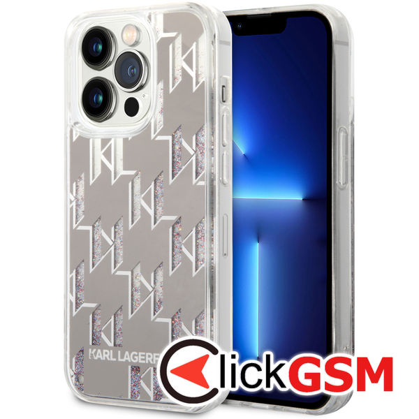 Karl Lagerfeld - Hardcase Liquid Glitter (KLHCP14LLMNMS) - iPhone 14 Pro - Silver Monogram