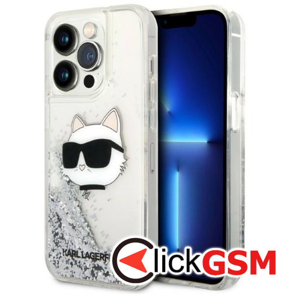 Karl Lagerfeld - Hardcase Glitter (KLHCP14LLNCHCS) - iPhone 14 Pro - Silver Choupette Head