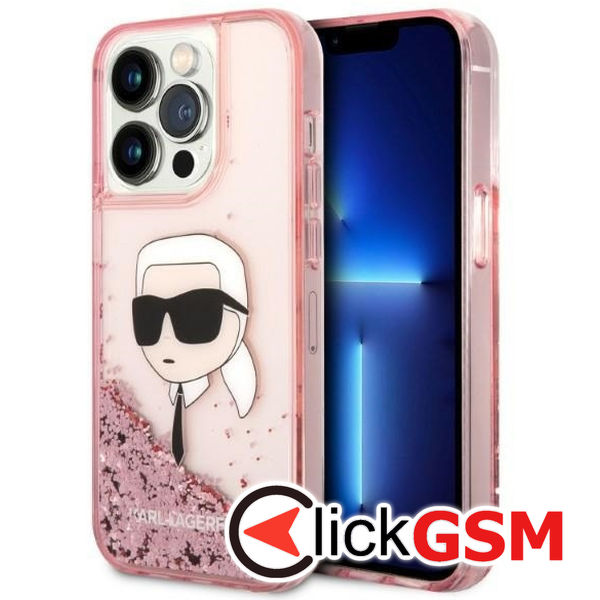 Karl Lagerfeld - Hardcase Glitter (KLHCP14LLNKHCP) - iPhone 14 Pro - Pink Karl Head