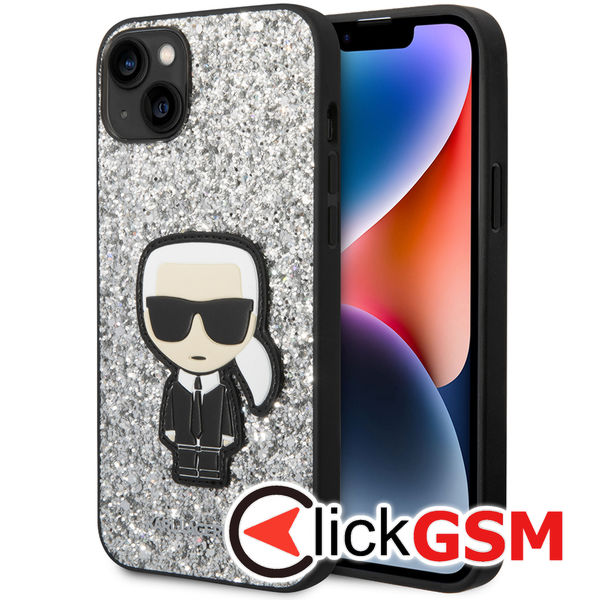 Karl Lagerfeld - Hardcase Glitter (KLHCP14MGFKPG) - iPhone 14 Plus - Silver Flakes Ikonik