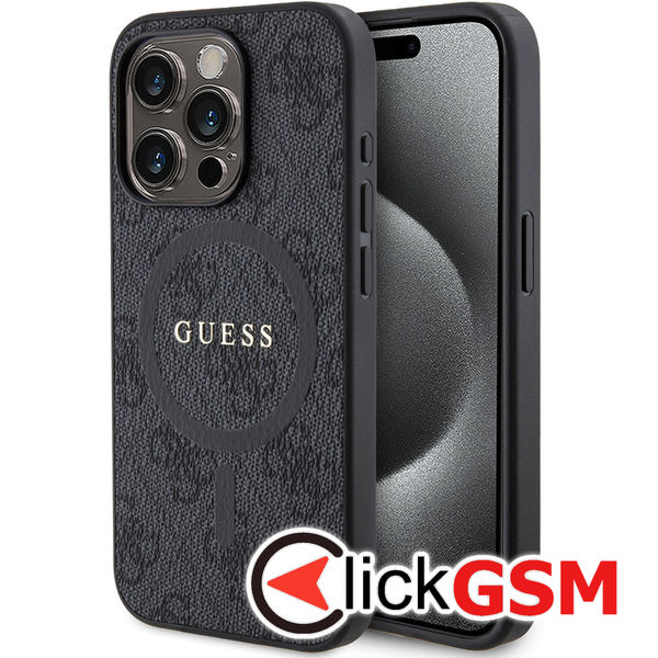 Guess - 4G Collection Leather MagSafe (GUHMP15LG4GFRK) - iPhone 15 Pro - Black